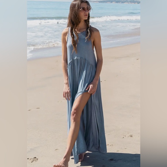 395B-SLATE. Racer Back Sleeveless Maxi Dress - Picture 4 of 4